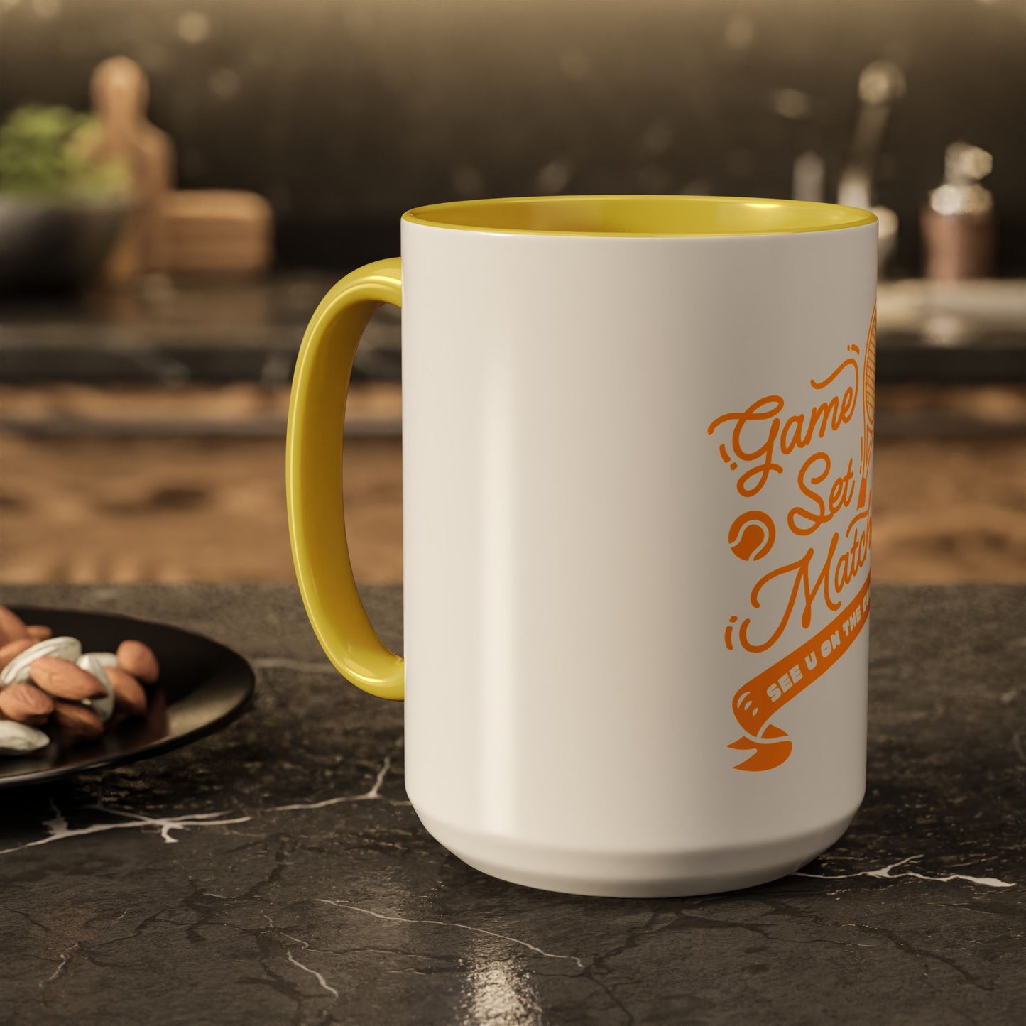GAME SET MATCH · Tennis Mug · Yellow