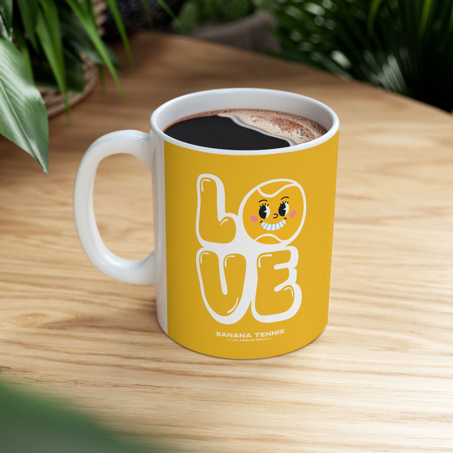 LOVE · Ceramic Tennis Mug · Yellow