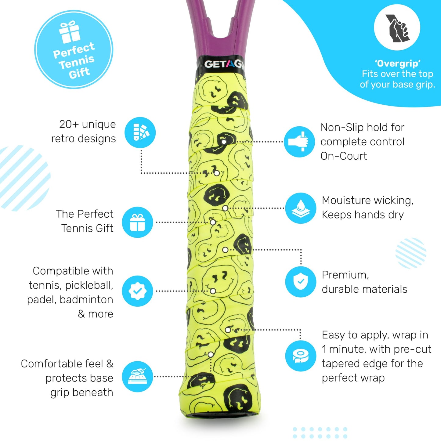 Tennis Racket Grip Tape - Smiley