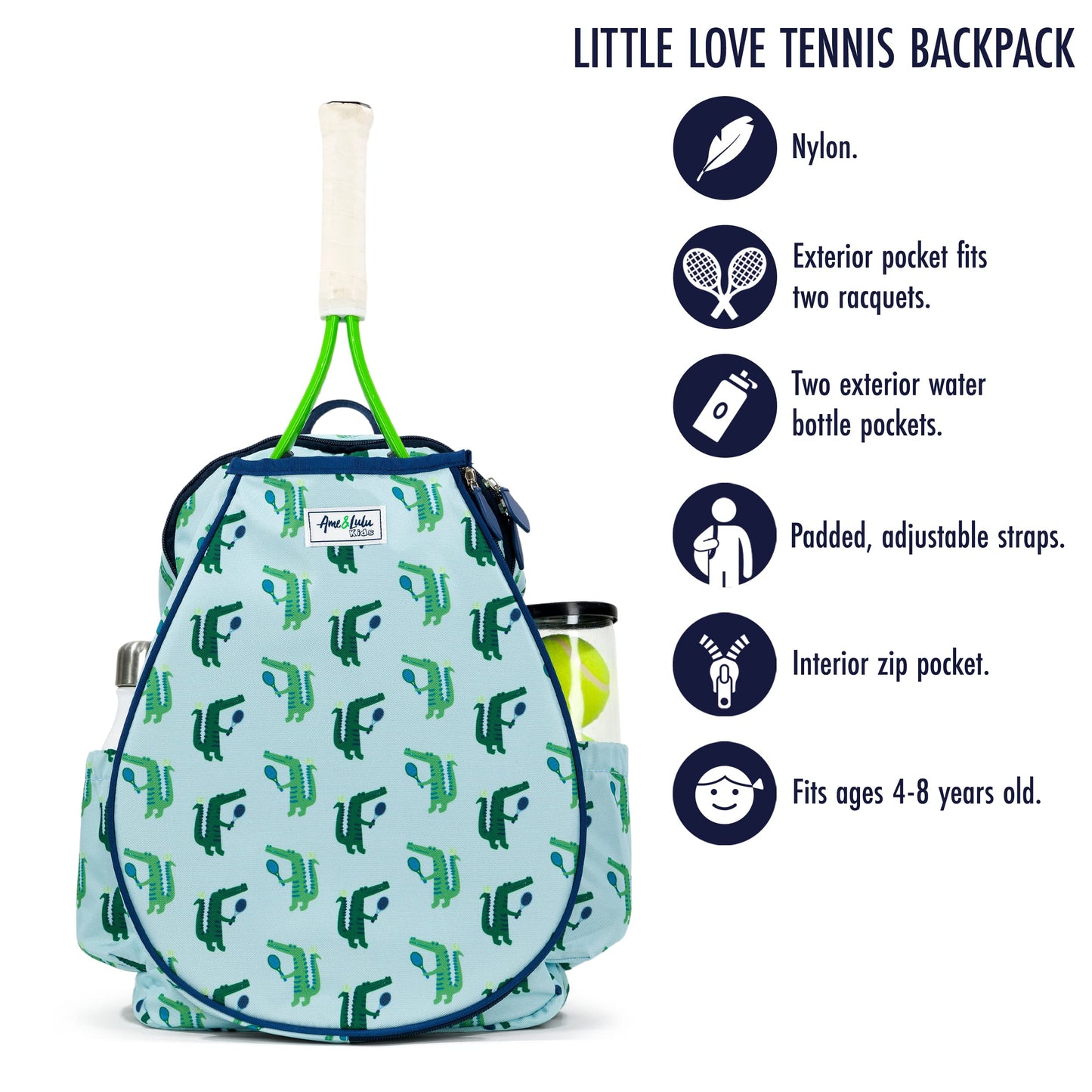Little Love Tennis Backpack - 4/8 years old - Mint Green Gators
