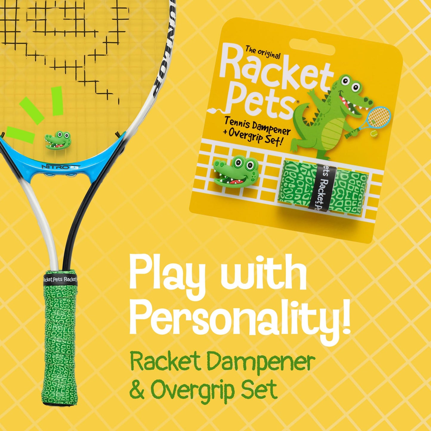 Tennis Racket Dampener & Matching Overgrip - Alligator