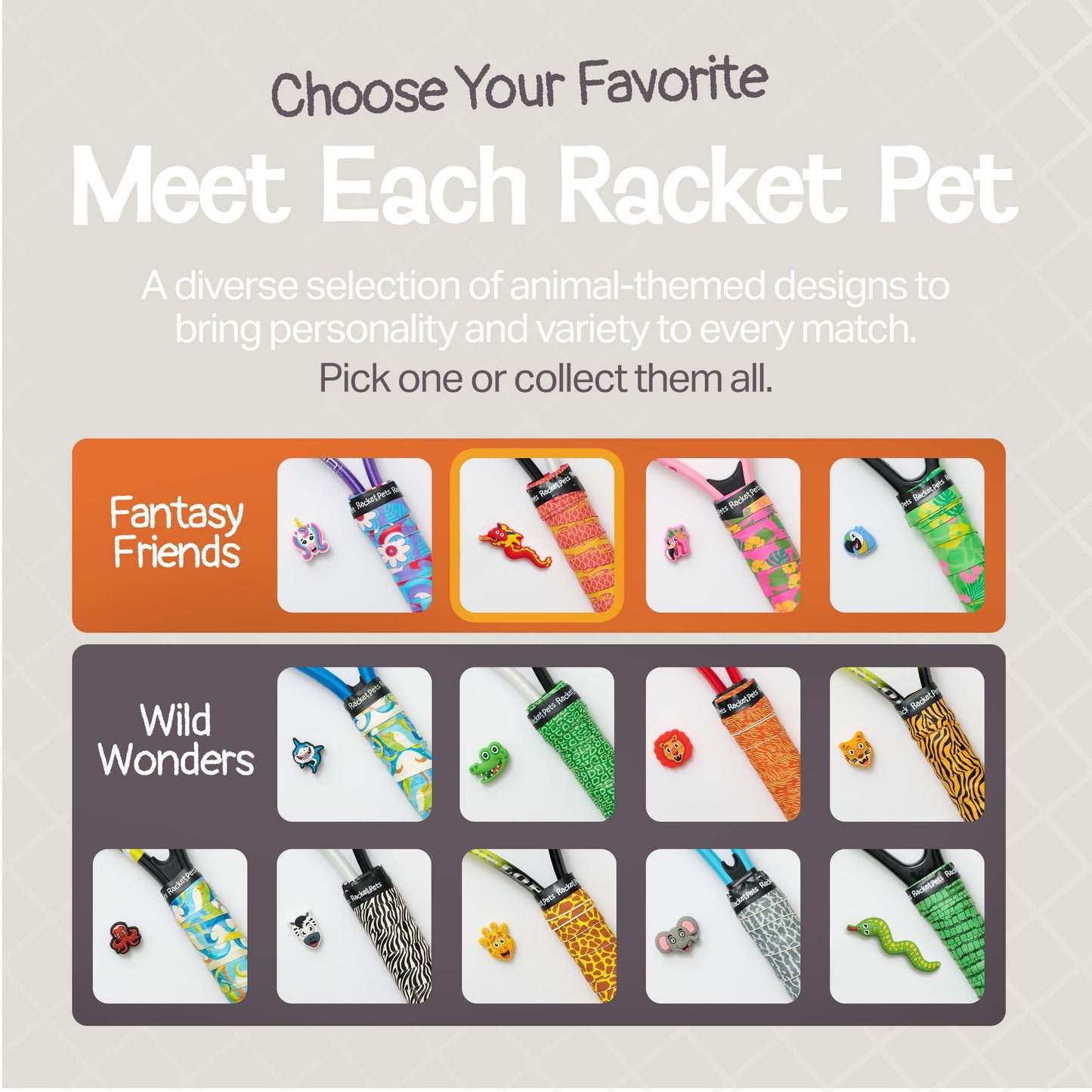 Tennis Racket Dampener & Matching Overgrip - Zebra