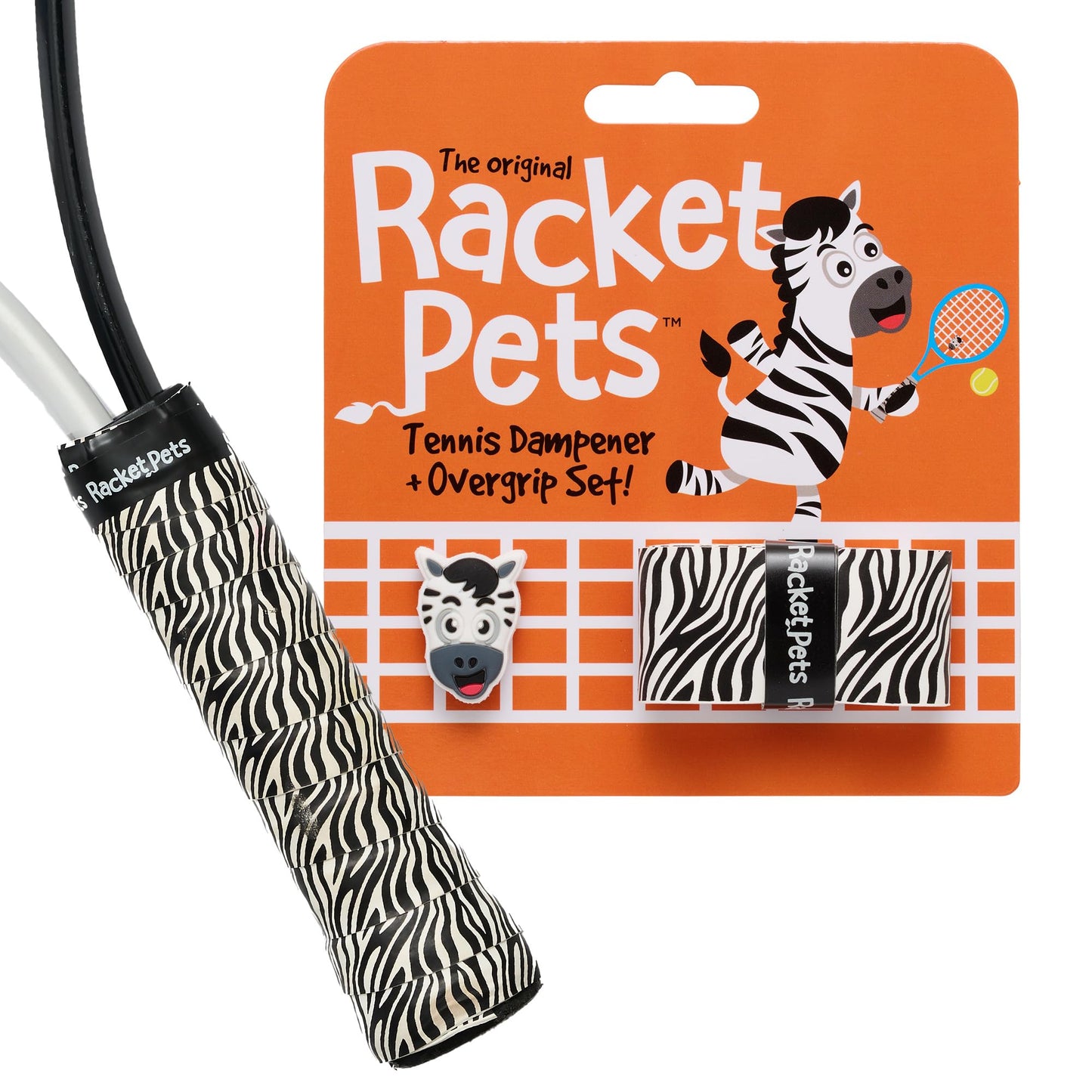 Tennis Racket Dampener & Matching Overgrip - Zebra