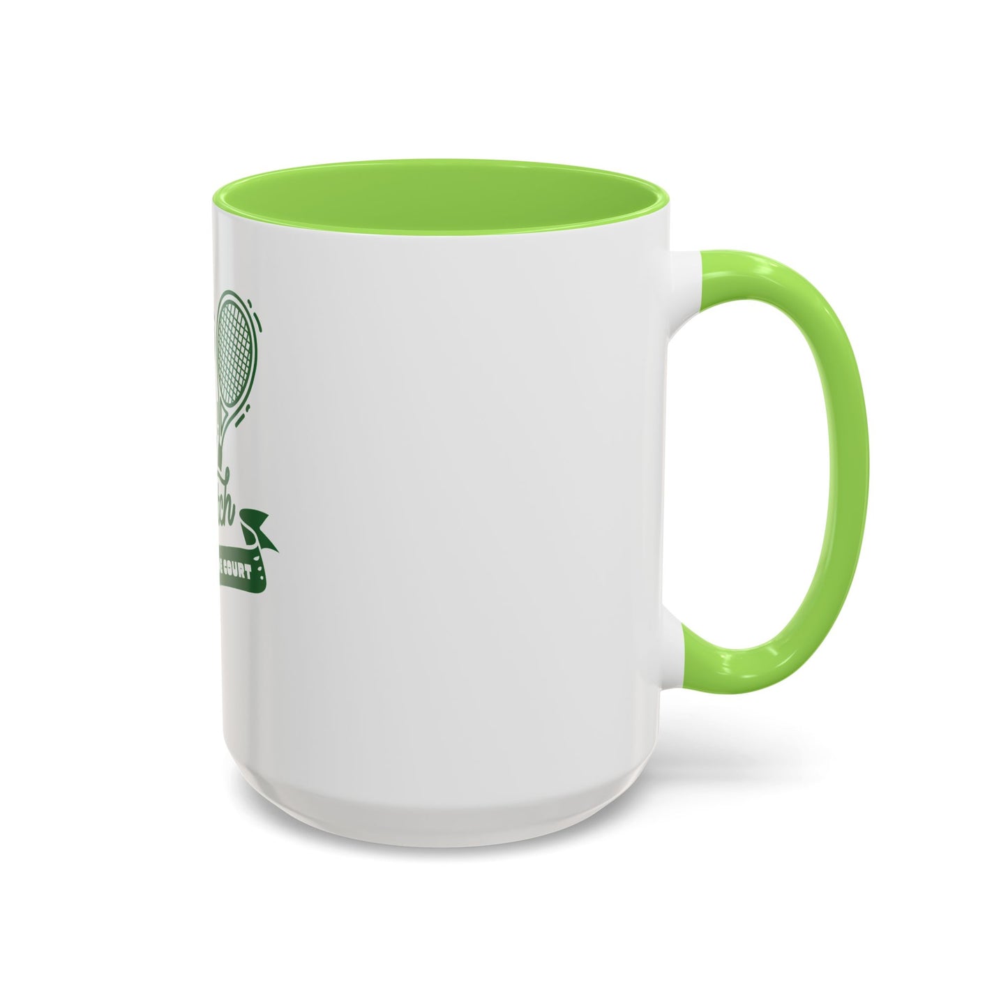 White mug with green interior and handle on a white background