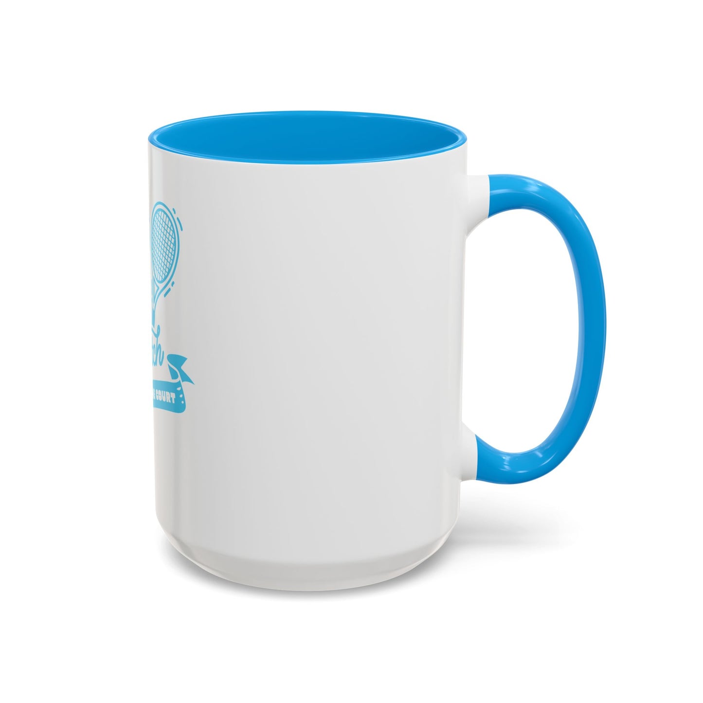 White mug with blue interior and handle on a white background