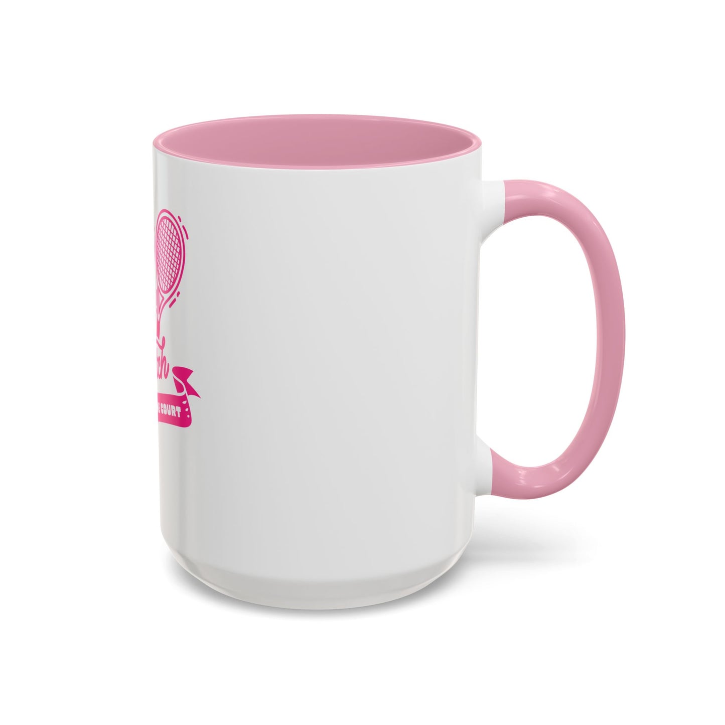 White mug with pink interior and handle on a white background