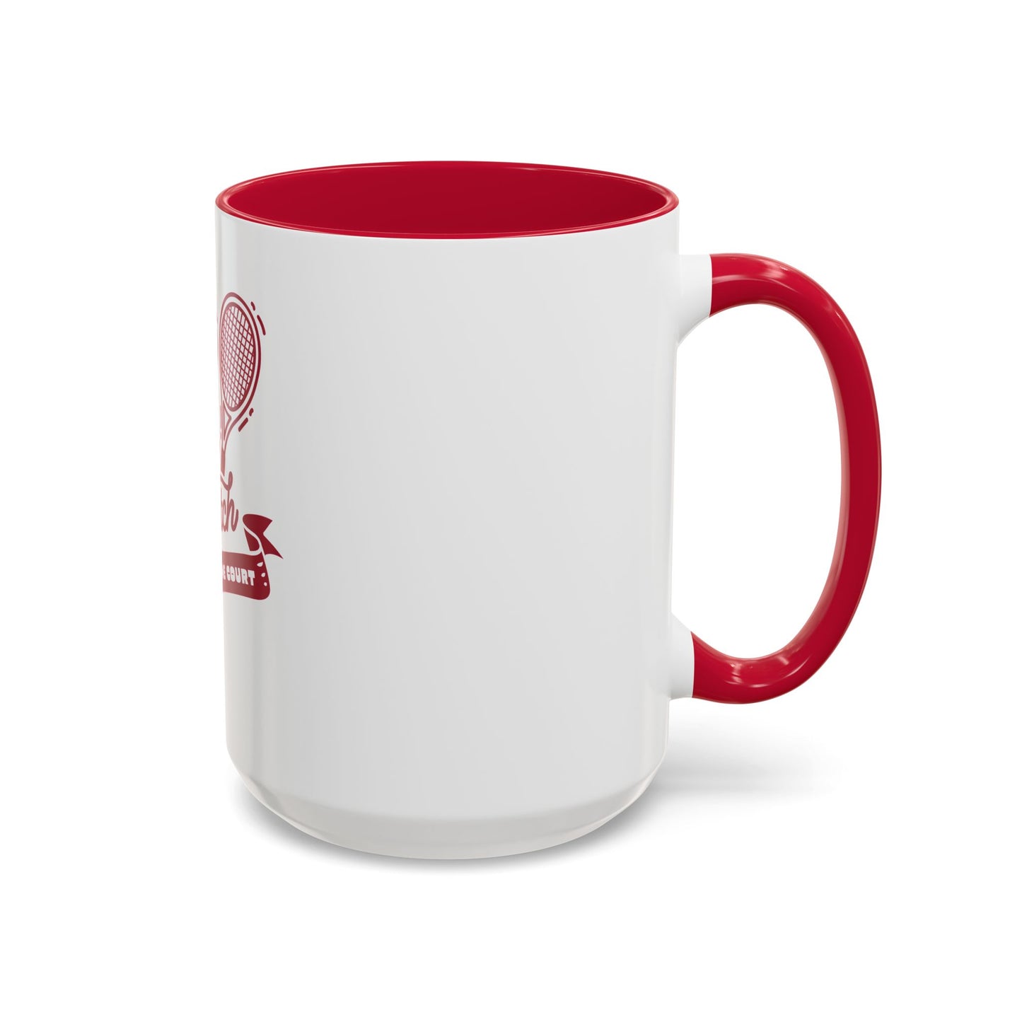 White mug with red interior and handle on a white background