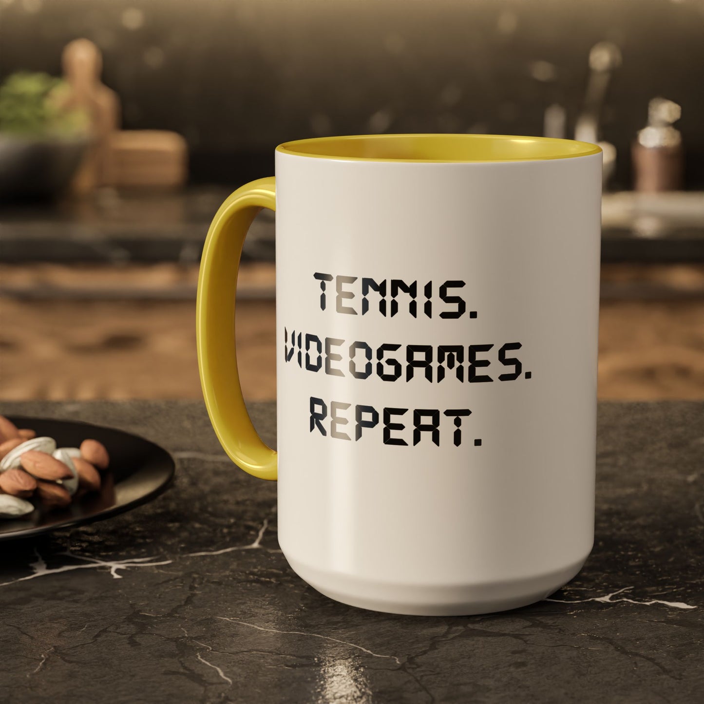 TENNIS. VIDEOGAMES. REPEAT Mug - Perfect for Gamers, Unique Gift for Birthdays, Retro Pixel Art Coffee Mugs, Fun Office Decor, 11oz & 15oz Sizes