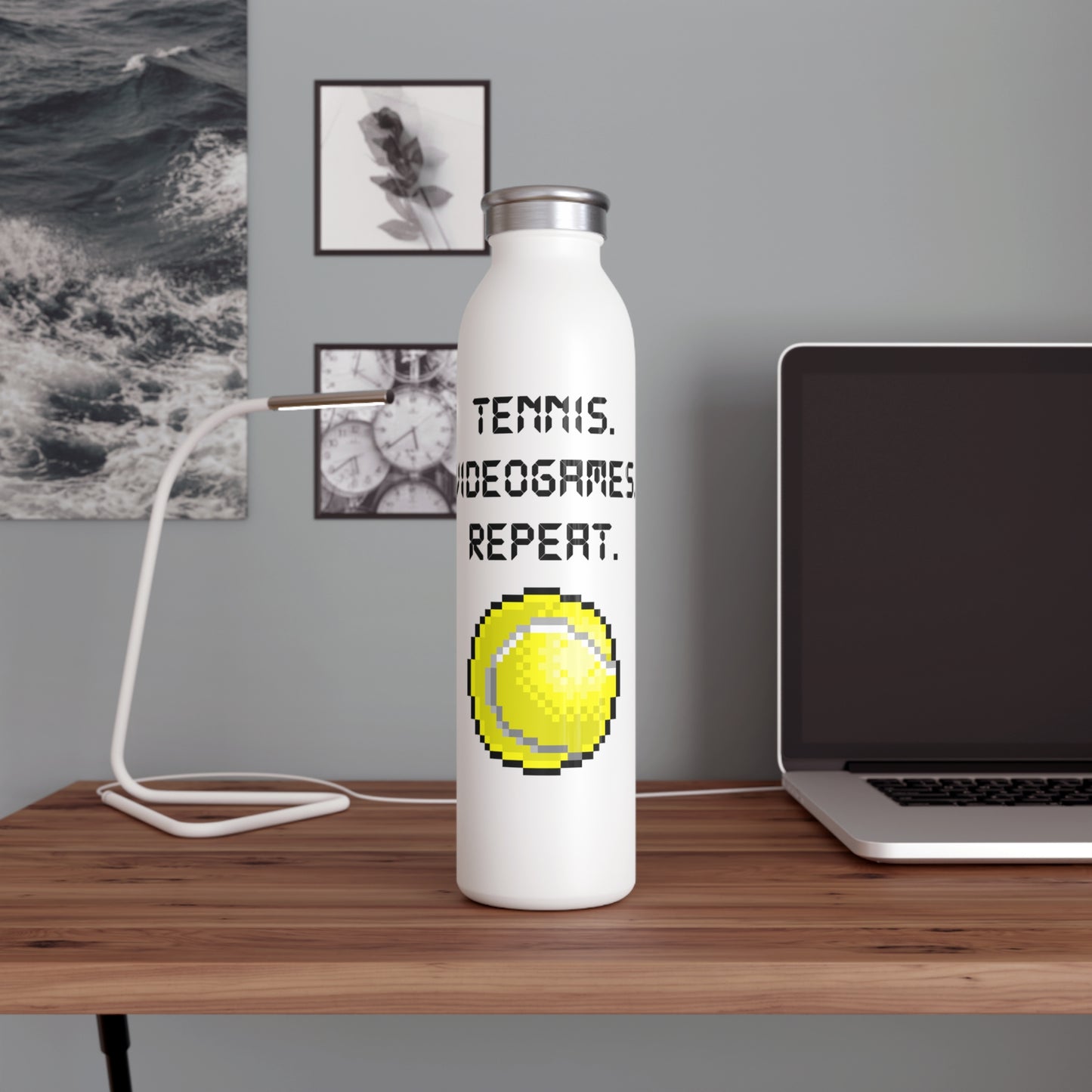 TENNIS. VIDEOGAMES. REPEAT - Slim Water Bottle White