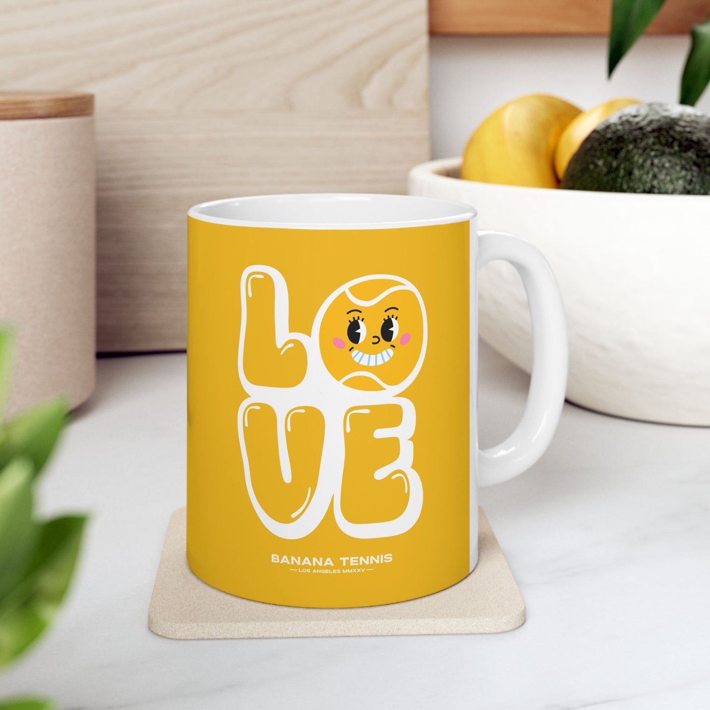 LOVE · Ceramic Tennis Mug · Yellow