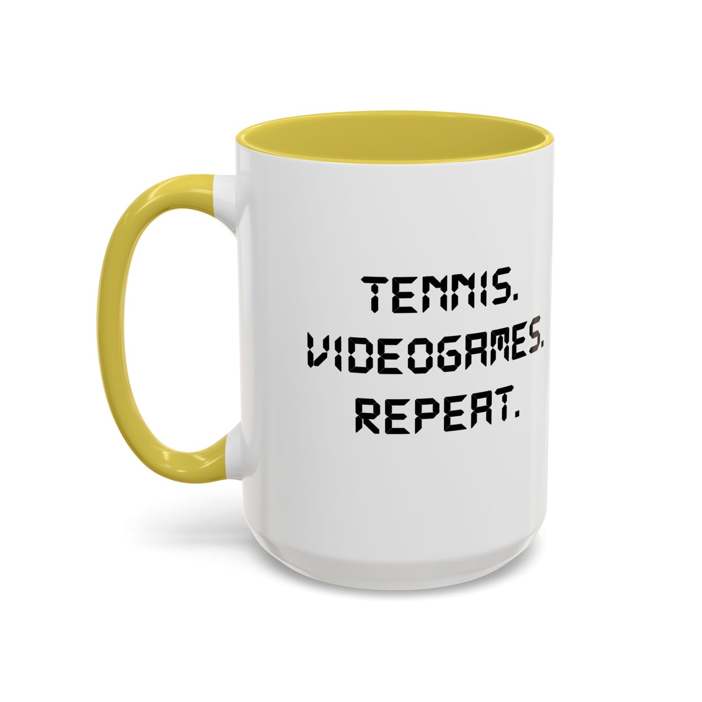 TENNIS. VIDEOGAMES. REPEAT Mug - Perfect for Gamers, Unique Gift for Birthdays, Retro Pixel Art Coffee Mugs, Fun Office Decor, 11oz & 15oz Sizes