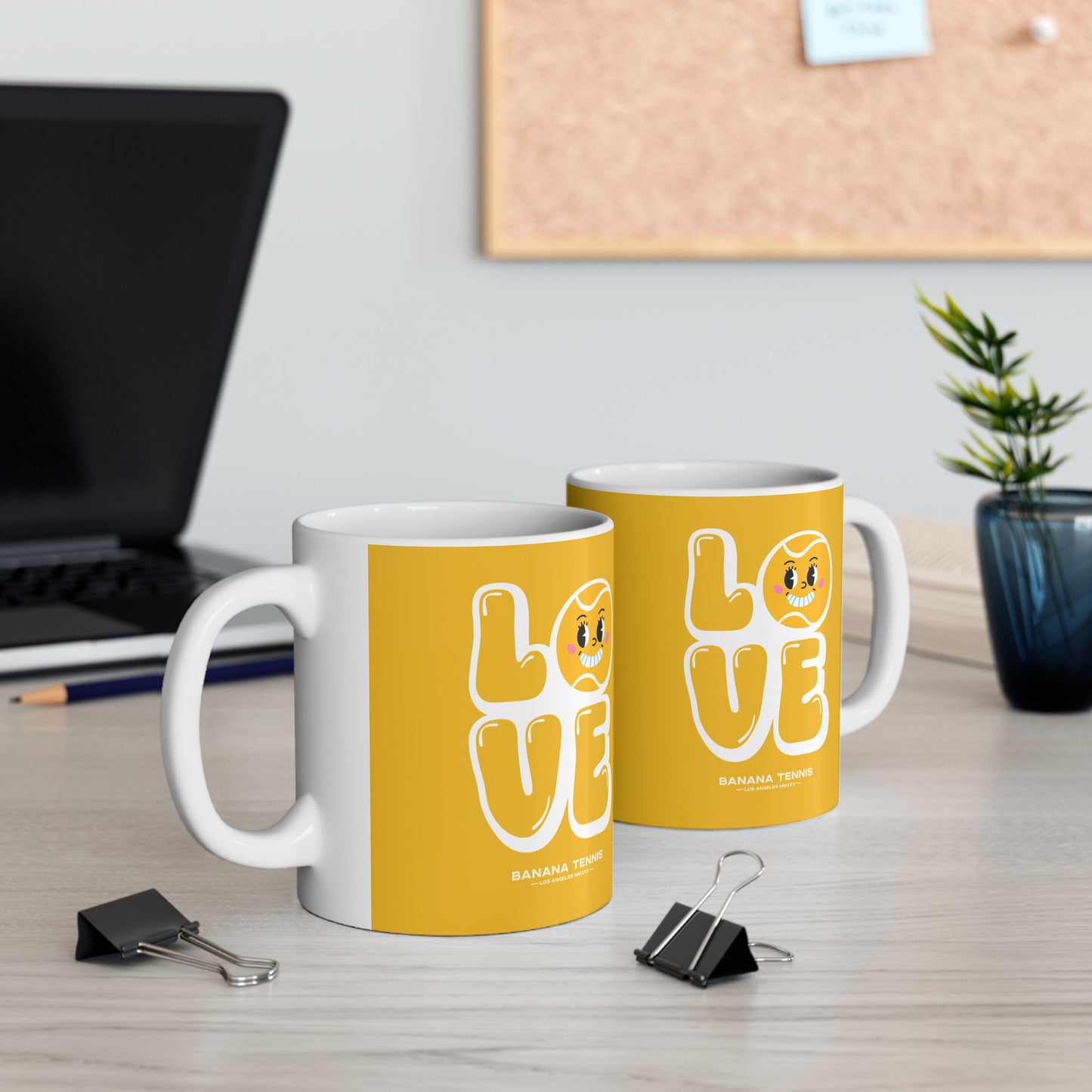 LOVE · Ceramic Tennis Mug · Yellow