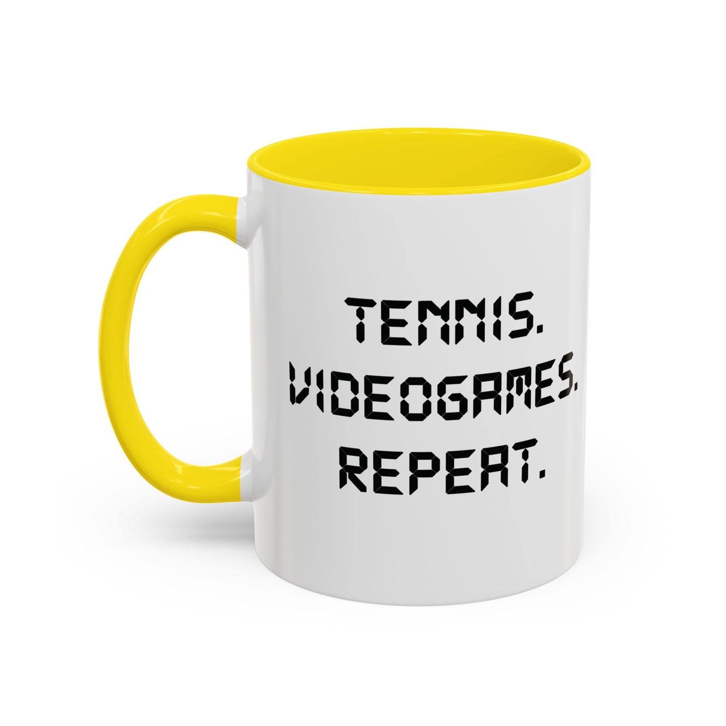 TENNIS. VIDEOGAMES. REPEAT · Tennis Ceramic Mug