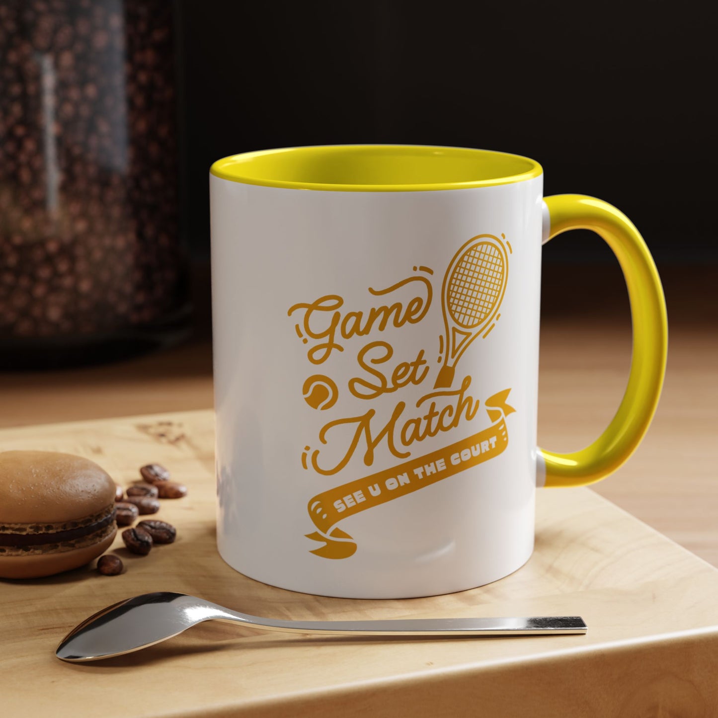 GAME SET MATCH · Tennis Mug · Yellow