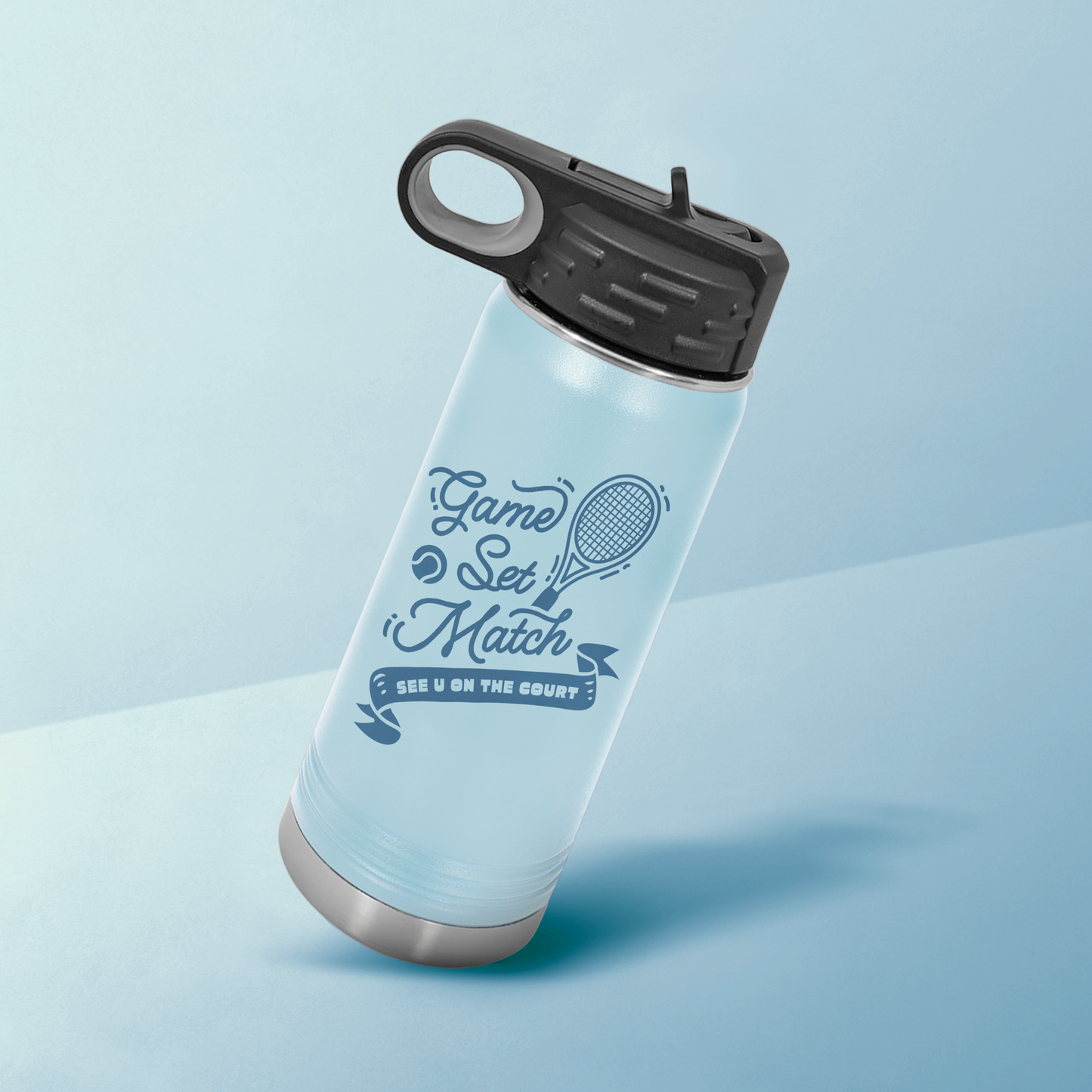 tennis water bottle, insulated sports bottle for kids, game set match bottle, stainless steel tennis bottle, double-wall vacuum water bottle, kids tennis gear, leak-proof sports bottle, reusable bottle for tennis players, matte finish water bottle, tennis accessories for juniors, tennis gift idea for players, eco-friendly tennis bottle.