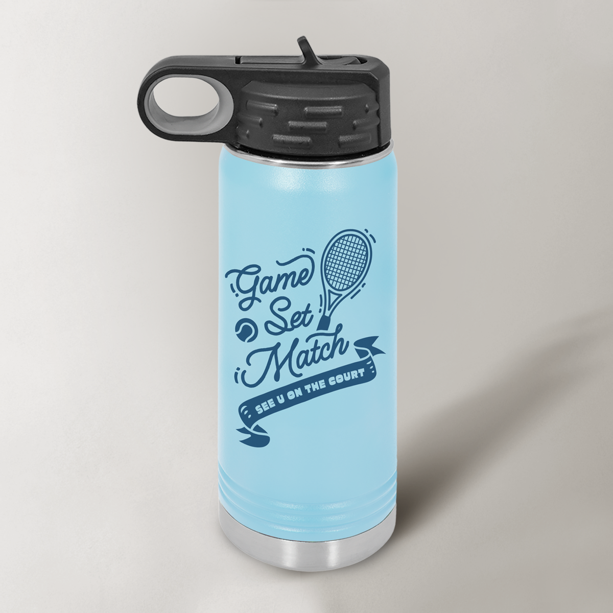 tennis water bottle, insulated sports bottle for kids, game set match bottle, stainless steel tennis bottle, double-wall vacuum water bottle, kids tennis gear, leak-proof sports bottle, reusable bottle for tennis players, matte finish water bottle, tennis accessories for juniors, tennis gift idea for players, eco-friendly tennis bottle
