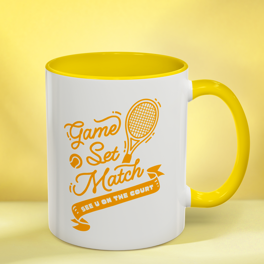 GAME SET MATCH · Tennis Mug · Yellow