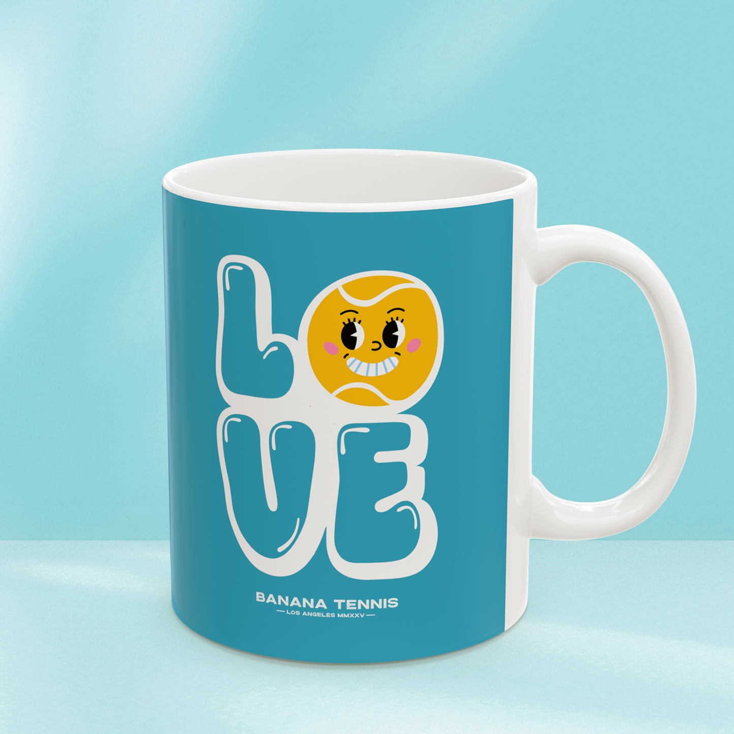 LOVE · Ceramic Tennis Mug · Light Blue